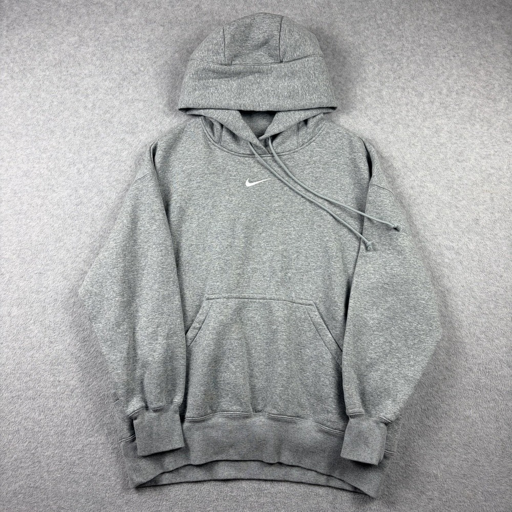 Nike Hoodie Women's Medium Gray Oversized Center Swoosh Pullover Phoenix Fleece